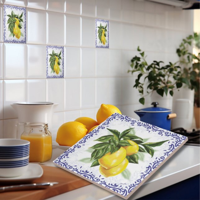 Keramik Tile mit Lemons Blue Toile Fliese (Von Creator hochgeladen)