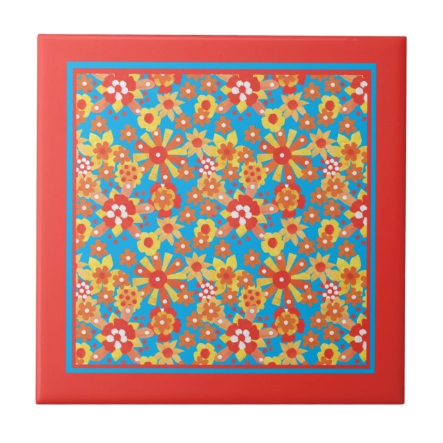 Keramik Tile: Muster der Ditzy Orange-Blume Fliese (Vorderseite)