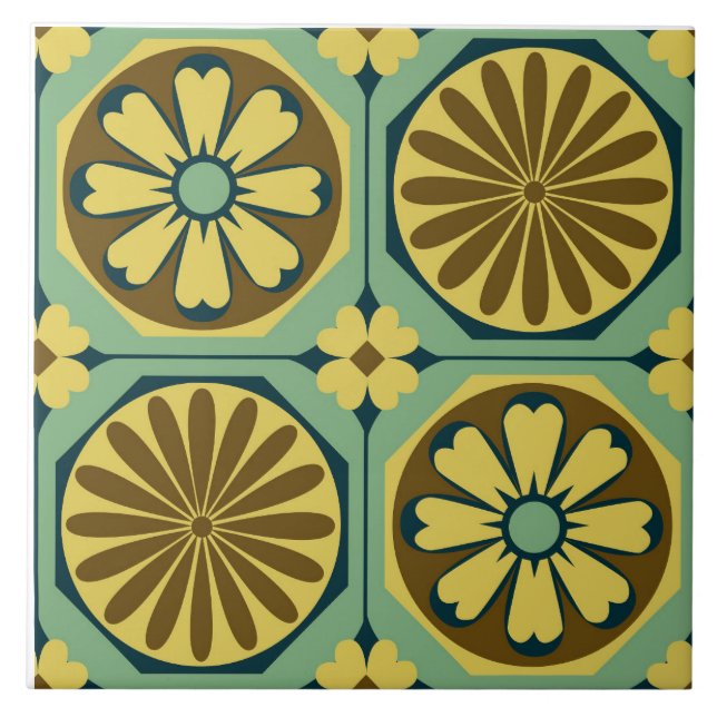 Keramik Tile - Octagon Floral - Jade Fliese (Vorderseite)