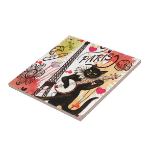 Keramik Tile Paris Frankreich Katze Fliese