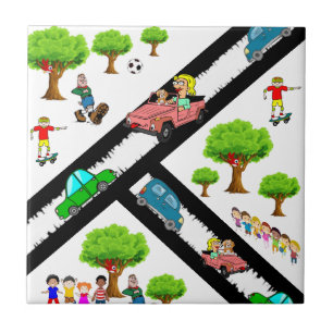 Keramik Tile Park Kinder Bäume Dog Cars Fliese