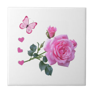 Keramik Tile Pink Rose Bläsernhörnchen Fliese