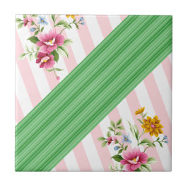 Keramik Tile Pink Strip Floral Fliese