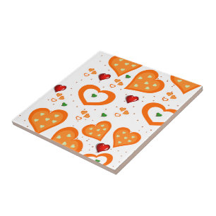 Keramik Tile Red Orange Hearts Fliese