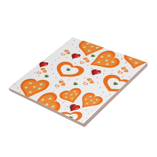 Keramik Tile Red Orange Hearts Fliese (Seite)