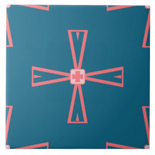 Keramik Tile - Rosa auf blauem gepolstertem Muster Fliese