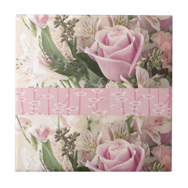 Keramik Tile Rosa Rose Floral Fliese (Vorderseite)