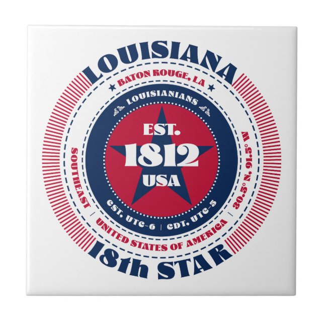 Keramik Tile Rot, Weiß und Blau Louisiana Fliese (Vorderseite)