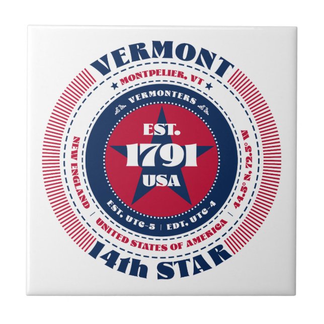 Keramik Tile Rot, Weiß und Blau Vermont Fliese (Vorderseite)