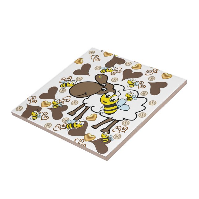 Keramik Tile Sheep Hummel Brown Hearts Fliese (Seite)
