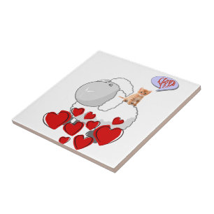 Keramik Tile Sheep Kitten Red Hearts Fliese