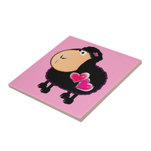 Keramik Tile Sheep Pink Hearts Fliese