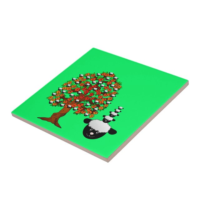 Keramik Tile Sheep Tree Green Fliese (Seite)