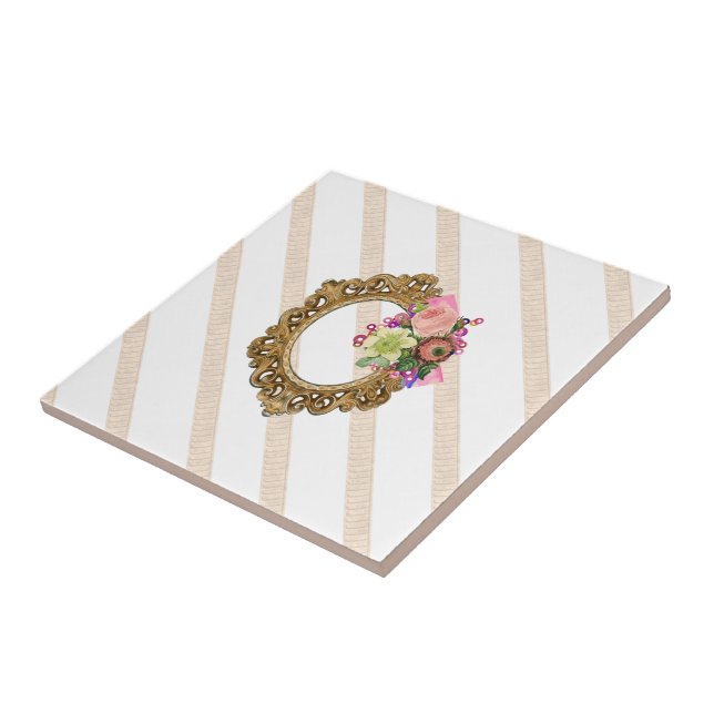 Keramik Tile Streifen Beige & Weiße Streifen Vinta Fliese (Seite)