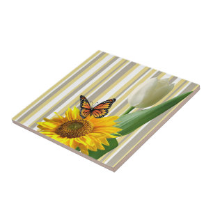 Keramik Tile Streifen Weiße Tulip Butterfly Bläsch Fliese