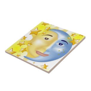 Keramik Tile Sun Moon Yellow Stars Fliese