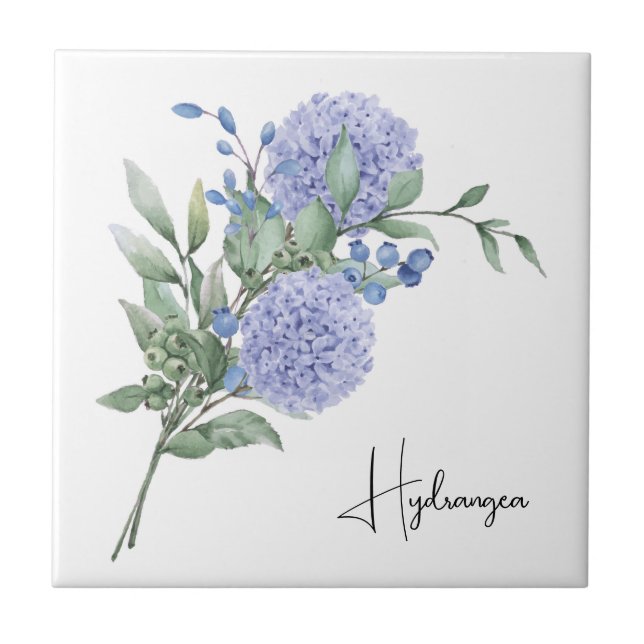 Keramik Tile/Trivet-Floral Hydrangea Fliese (Vorderseite)