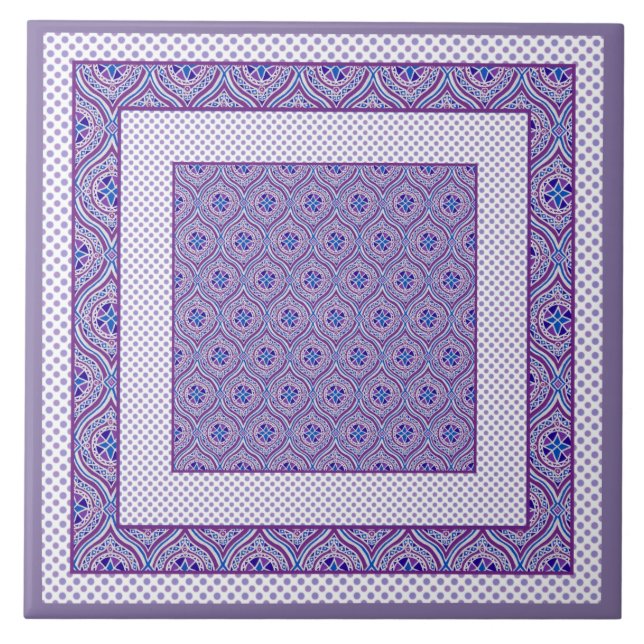 Keramik Tile, Trivet Mauve und Weiße Ogees, Polkas Fliese (Vorderseite)