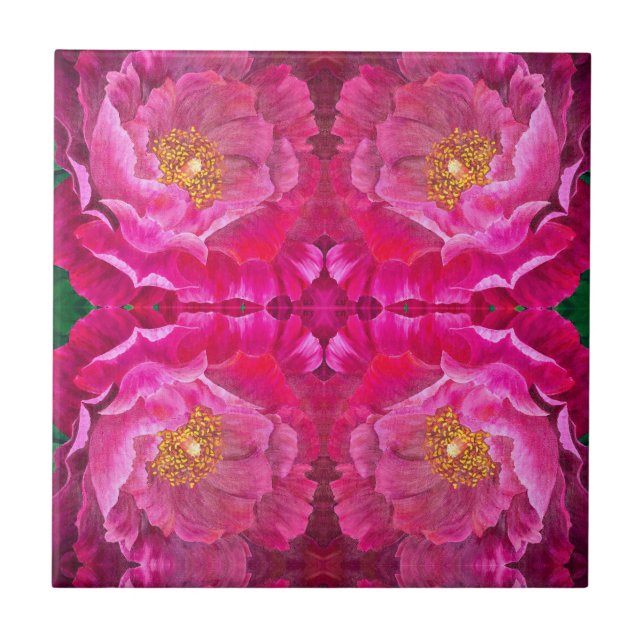 Keramik Tile / Trivet - Pink Cactus Rose Fliese (Vorderseite)