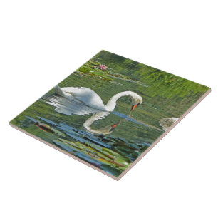 KERAMIK TILE/TRIVET, "SCHWIMMEN AUF LILY POND" FLIESE
