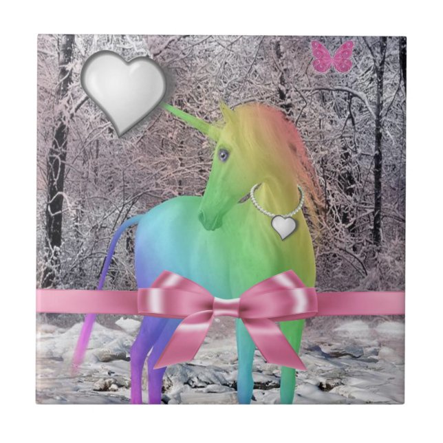 Keramik Tile Unicorn Rosa Bow Fliese (Vorderseite)
