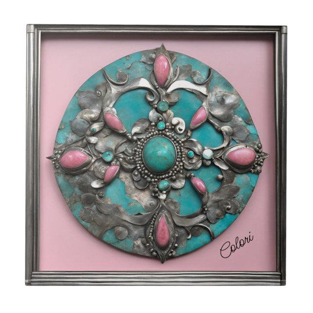 Keramik Tile Verdigris und Pink Fliese (Vorderseite)