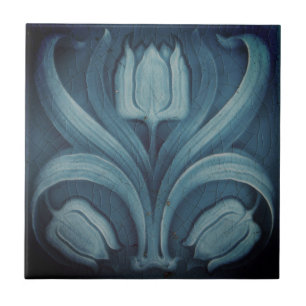 Keramik Tile Vintag Blassblau Tulip Art Nouveau Fliese