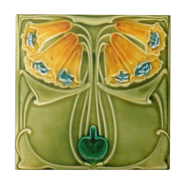 Keramik Tile - Vintage Gelbe Blume Jugendstil Fliese (Vorderseite)