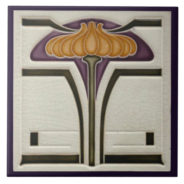 Keramik Tile - Vintage Jugendstil-Flora Fliese (Vorderseite)