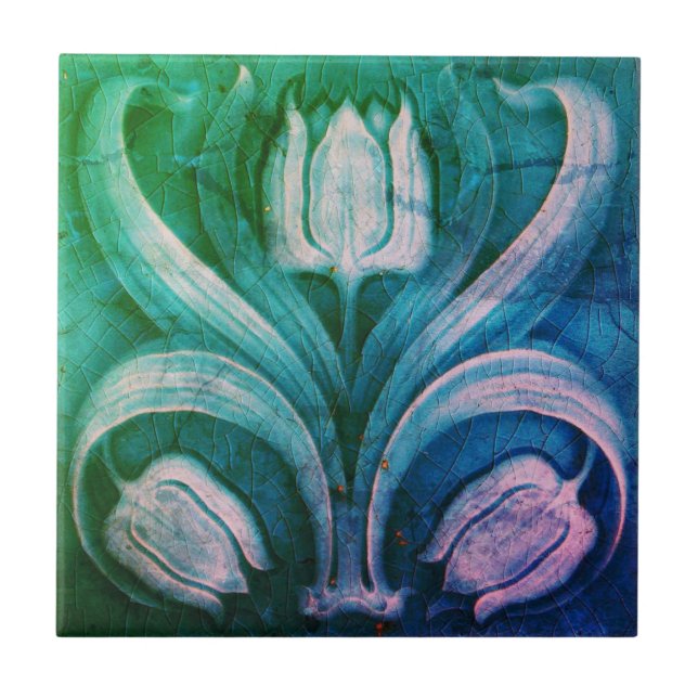 Keramik Tile Vintage Mehrfarbige Jugendstil Fliese (Vorderseite)