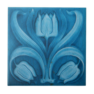 Keramik Tile - Vintages Blaues Tulip Jugendstil Fliese