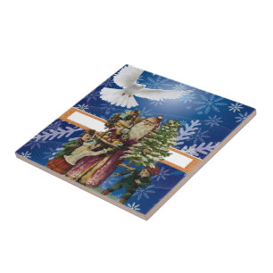 Keramik Tile Weihnachten Vintage Taube Fliese