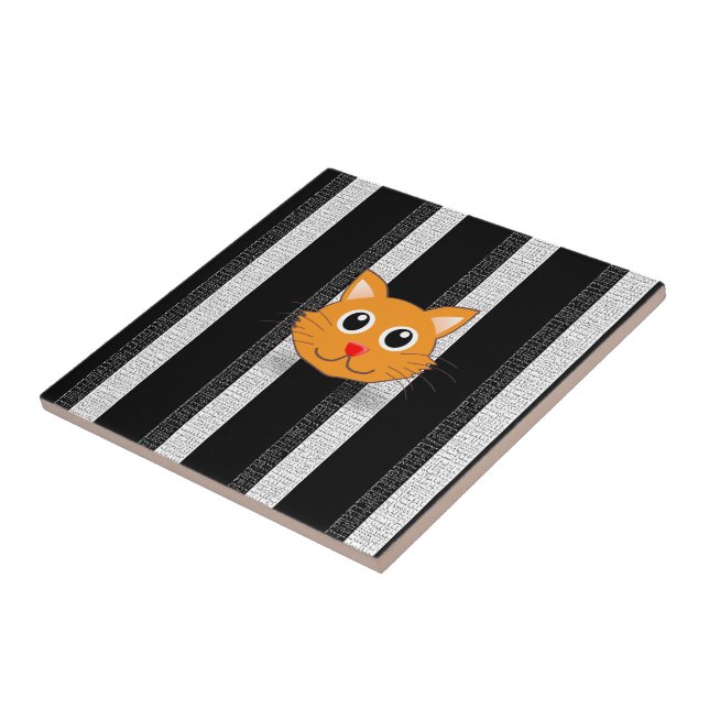 Keramik Tile Weiß und Schwarz Streifen Katzen Fliese (Seite)