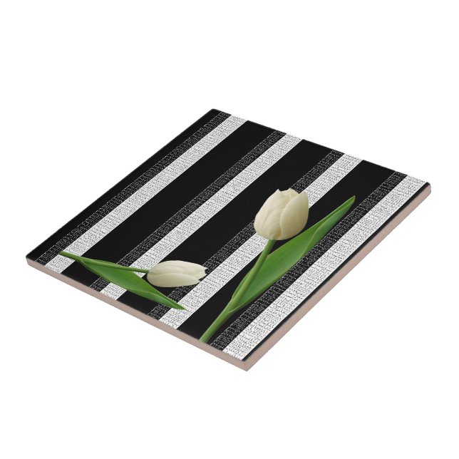 Keramik Tile Weiße Tulip Blütenschwarz und Weiß Fliese (Seite)