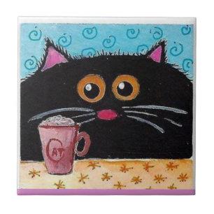Keramik Tile Whimsical Cat Coffee Cup Fliese