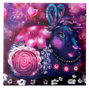 Keramik Tile - Whimsical Rabbit "Glamour Bunny" Fliese