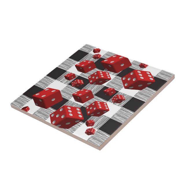 Keramik Tile White and Black Kariert Red Dice Fliese (Seite)