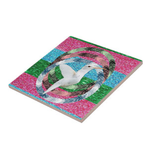 Keramik Tile White Bird Circle Fliese