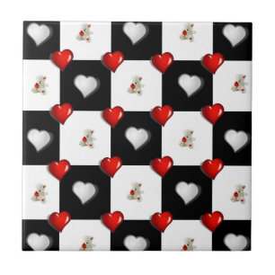 Keramik Tile White Black Checkered Teddy Bär Fliese