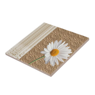 Keramik Tile White Daisy Floral Fliese