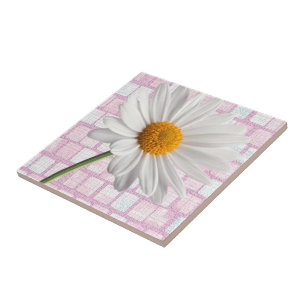 Keramik Tile White Daisy Floral Fliese