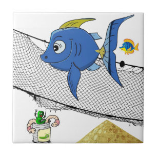 Keramik Tile White Fish Net, Würmer Fishing Net Fliese