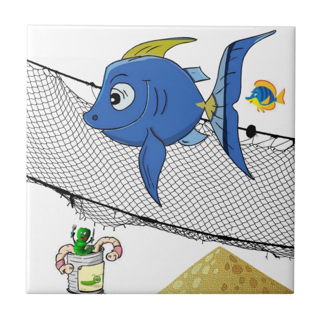 Keramik Tile White Fish Net, Würmer Fishing Net Fliese (Vorderseite)