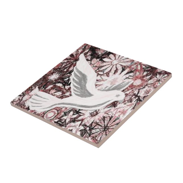 Keramik Tile White Floral Dove Fliese (Seite)