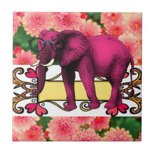 Keramik Tile White Floral Elephant Fliese