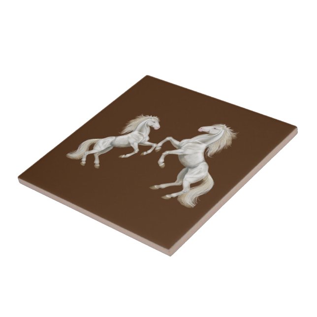 Keramik Tile White Horses Brown Fliese (Seite)