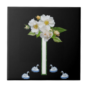 Keramik Tile White Swan Floral Fliese