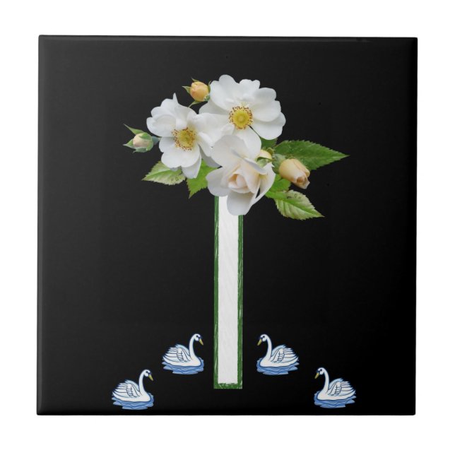 Keramik Tile White Swan Floral Fliese (Vorderseite)