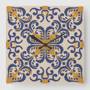 Keramik-Uhr im Azulejo-Stil Quadratische Wanduhr