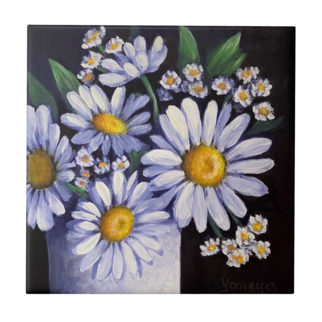 Keramik-Untersetzer mit Gänseblümchen-Muster Fliese (Vorderseite)